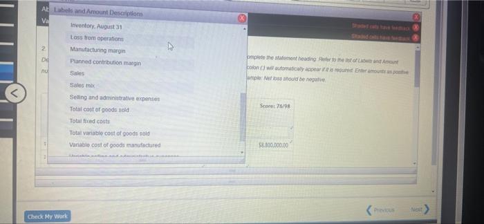 ventarystugust 31 i. 5. Cost of goods sold 6. Manufacturing margin 7.