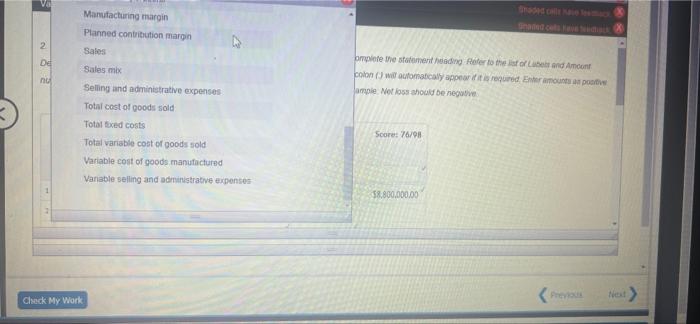 Variable seliing and adminidative expenses 1. Contenoutan margin Instructions Aboorption Costing income
