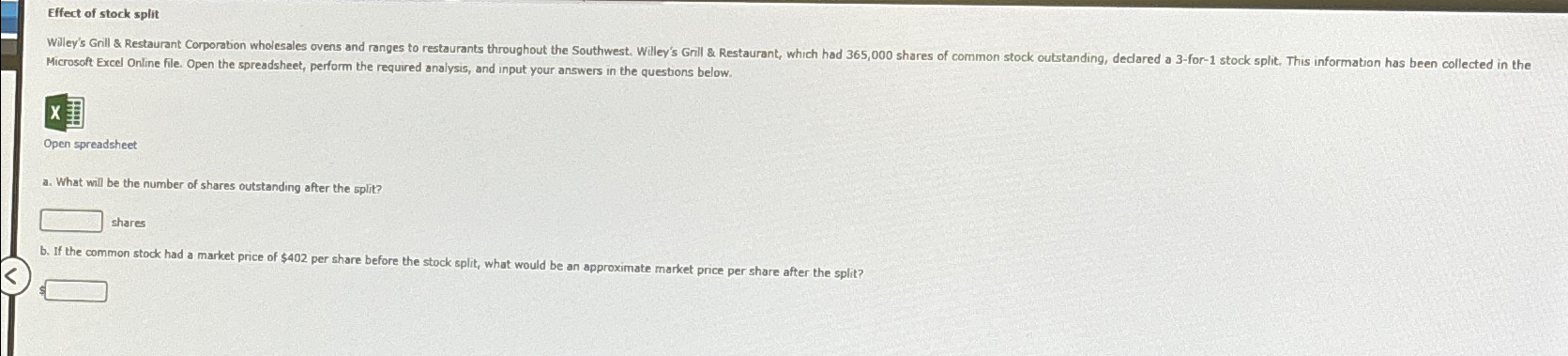  Effect of stock split Microsoft Excel Online file. Open the spreadsheet,