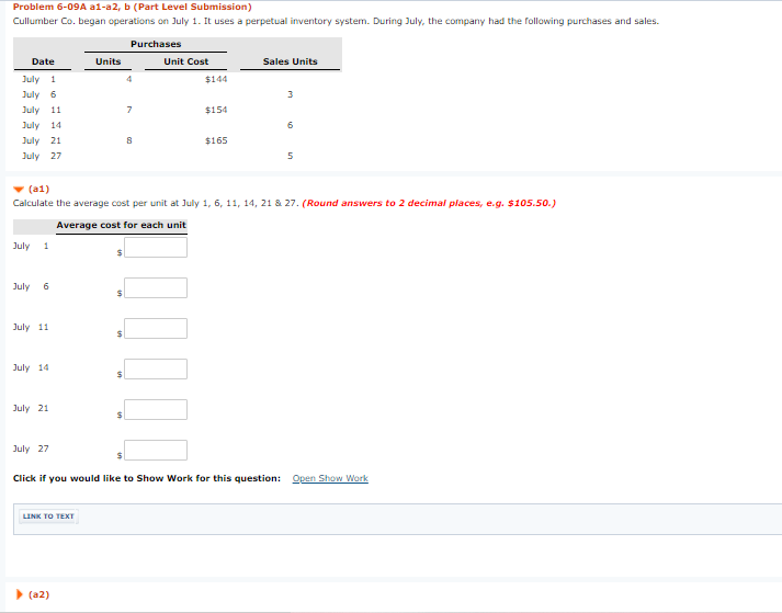 Problem 6-09A a1-a2, b (Part Level Submission) Cullumber Co. began operations