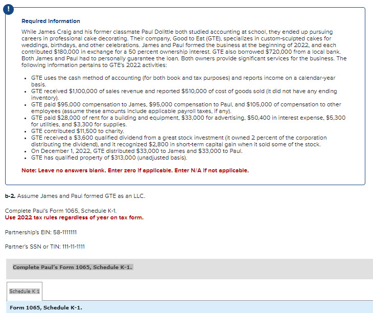  Required Information While James Craig and his former classmate Paul Dolittle