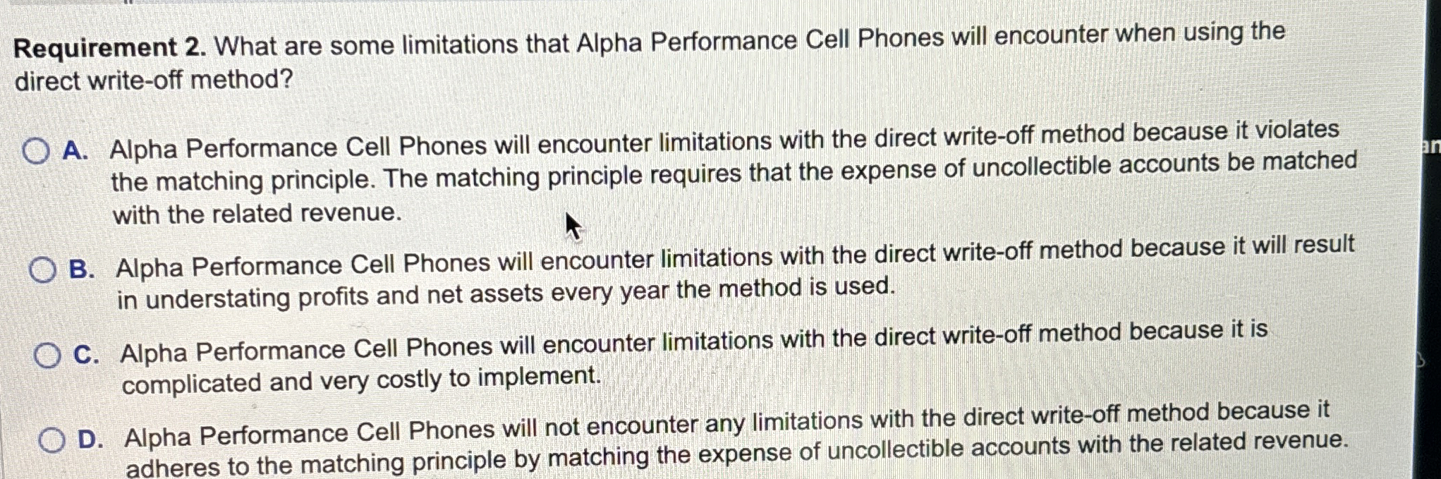  Requirement 2. What are some limitations that Alpha Performance Cell Phones
