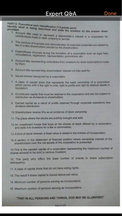  Please identify the term per number. Thank you. Expert Q&A Done