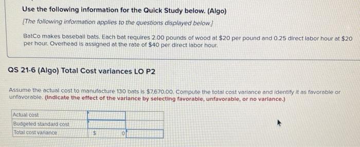  Use the following information for the Quick Study below. (Algo) [The