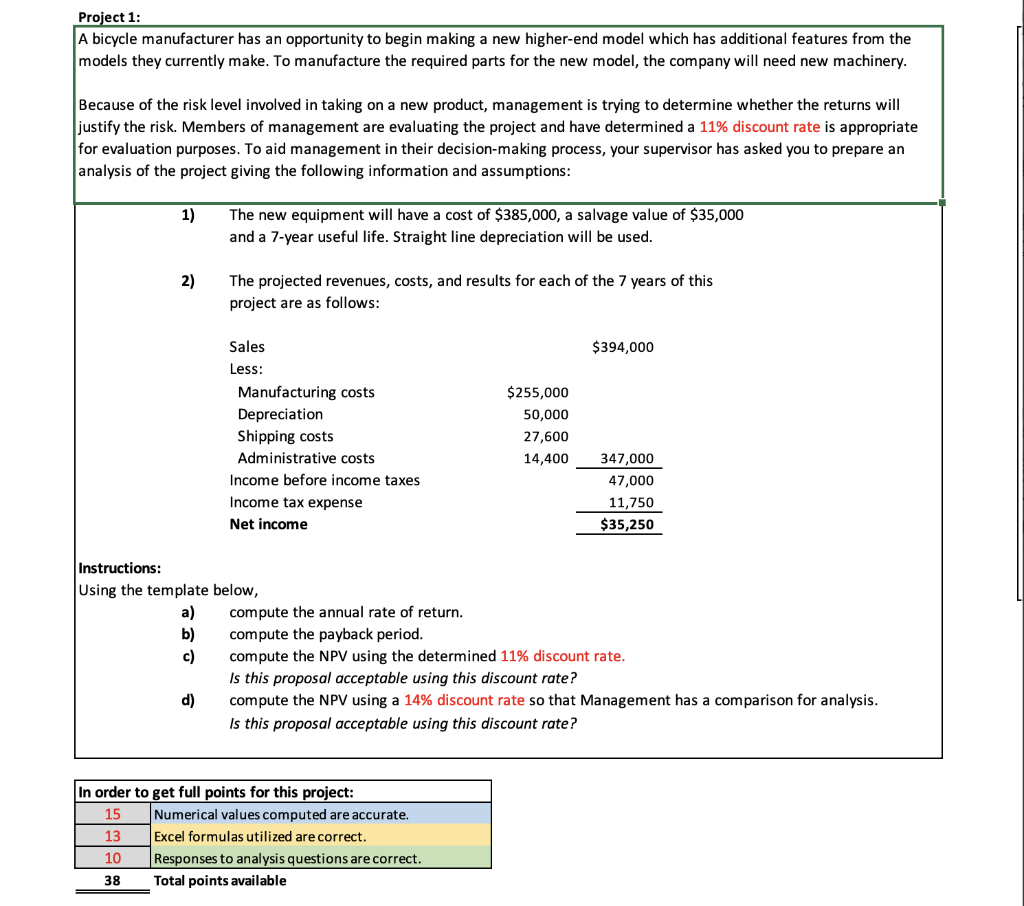 Please help as my project is due next Friday; steps/formulas would