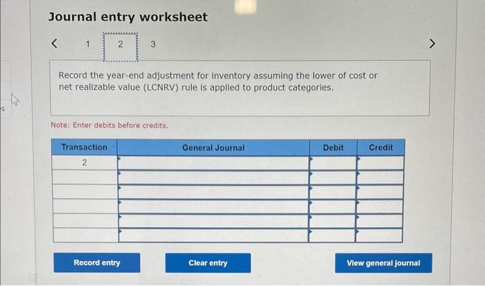 Record the year-end adjustment for inventory assuming the lower of cost or