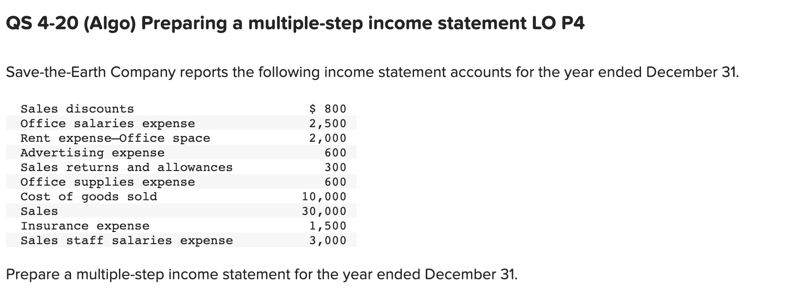 How do I solve this ? QS 4-20 (Algo) Preparing a multiple-step