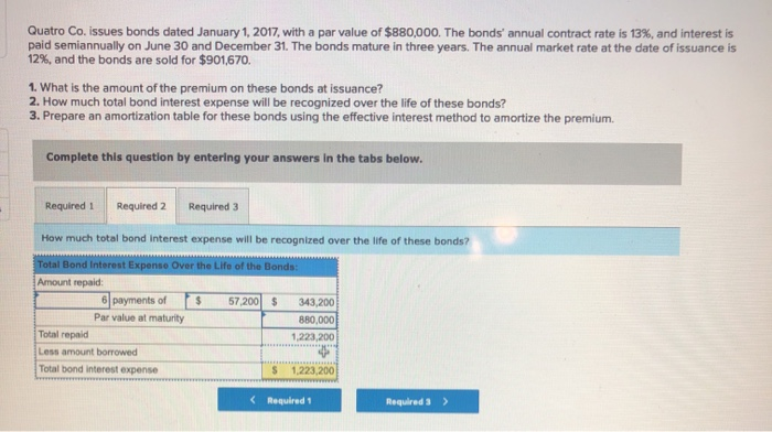  Quatro Co. issues bonds dated January 1, 2017, with a par