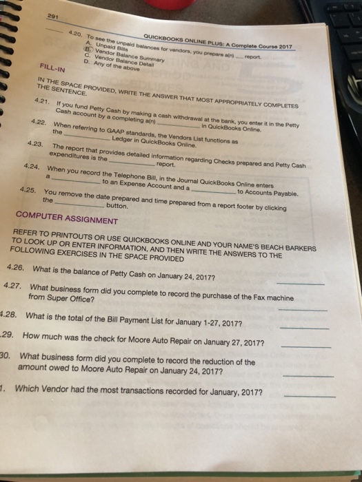  291 QUICKBOoKS ONLINE PLUS: A Cemplete Course 2017 balances for vendors,