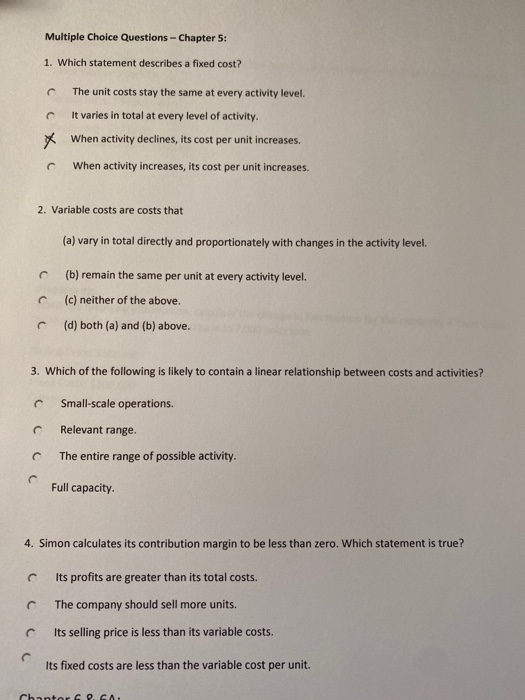  Multiple Choice Questions - Chapter 5: 1. Which statement describes a