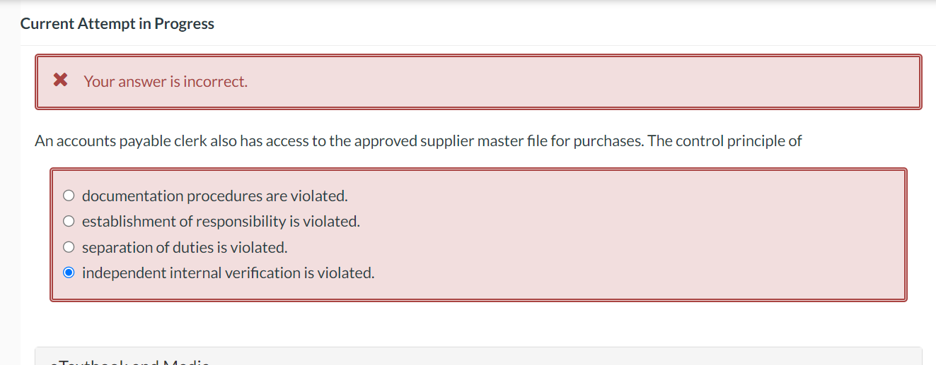  Current Attempt in Progress Your answer is incorrect. An accounts payable