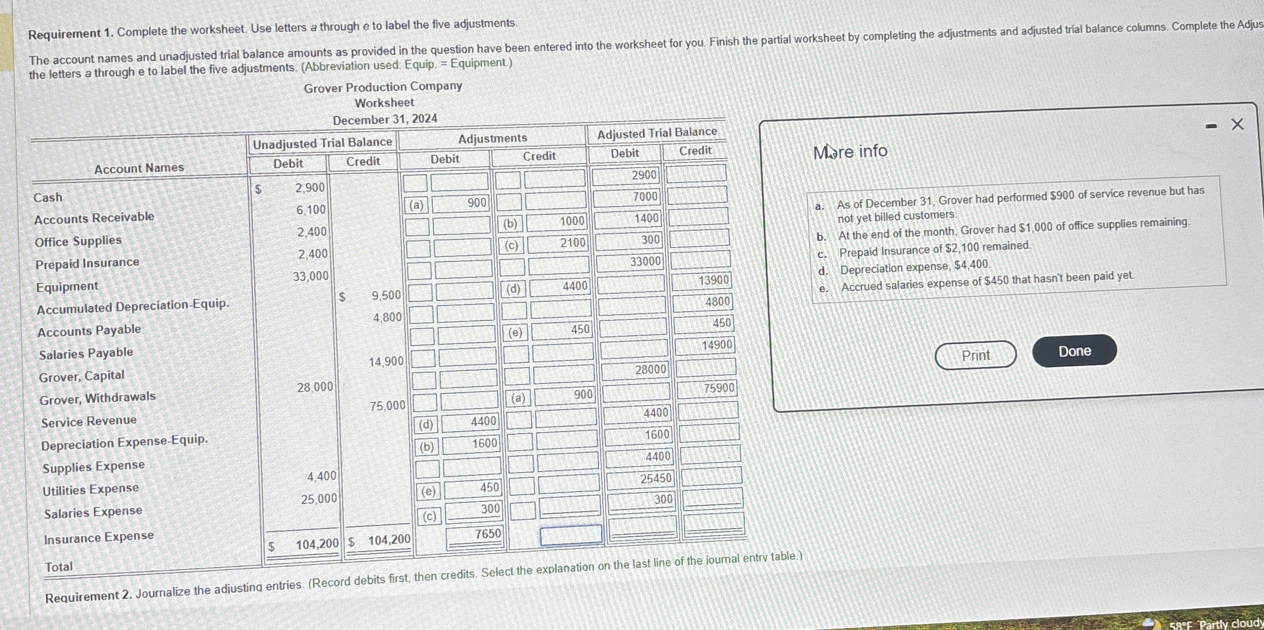  Requirement 1. Complete the worksheet Use letters a through e to
