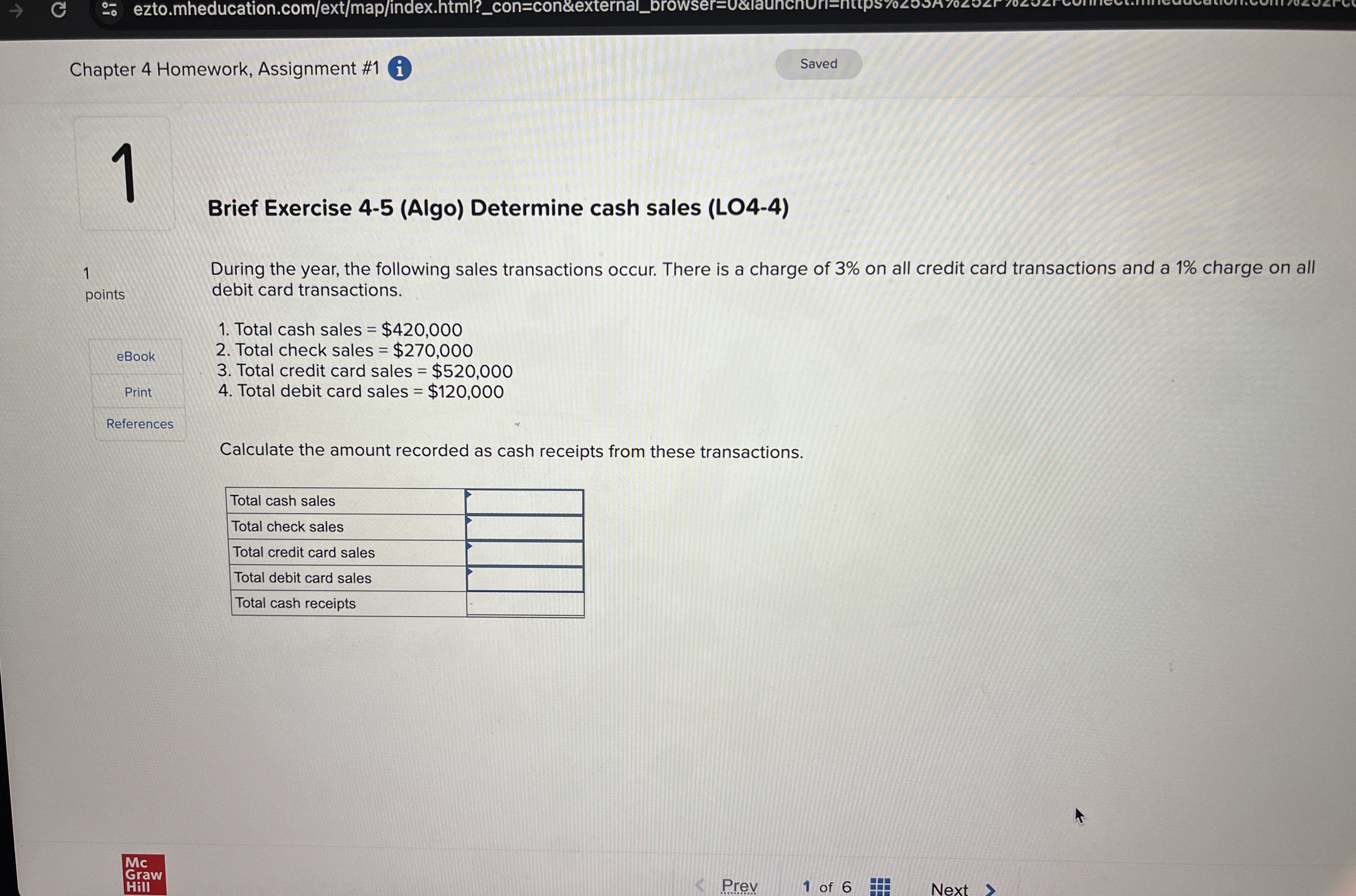  Brief Exercise 4-5(Algo) Determine cash sales (LO4-4) During the year, the