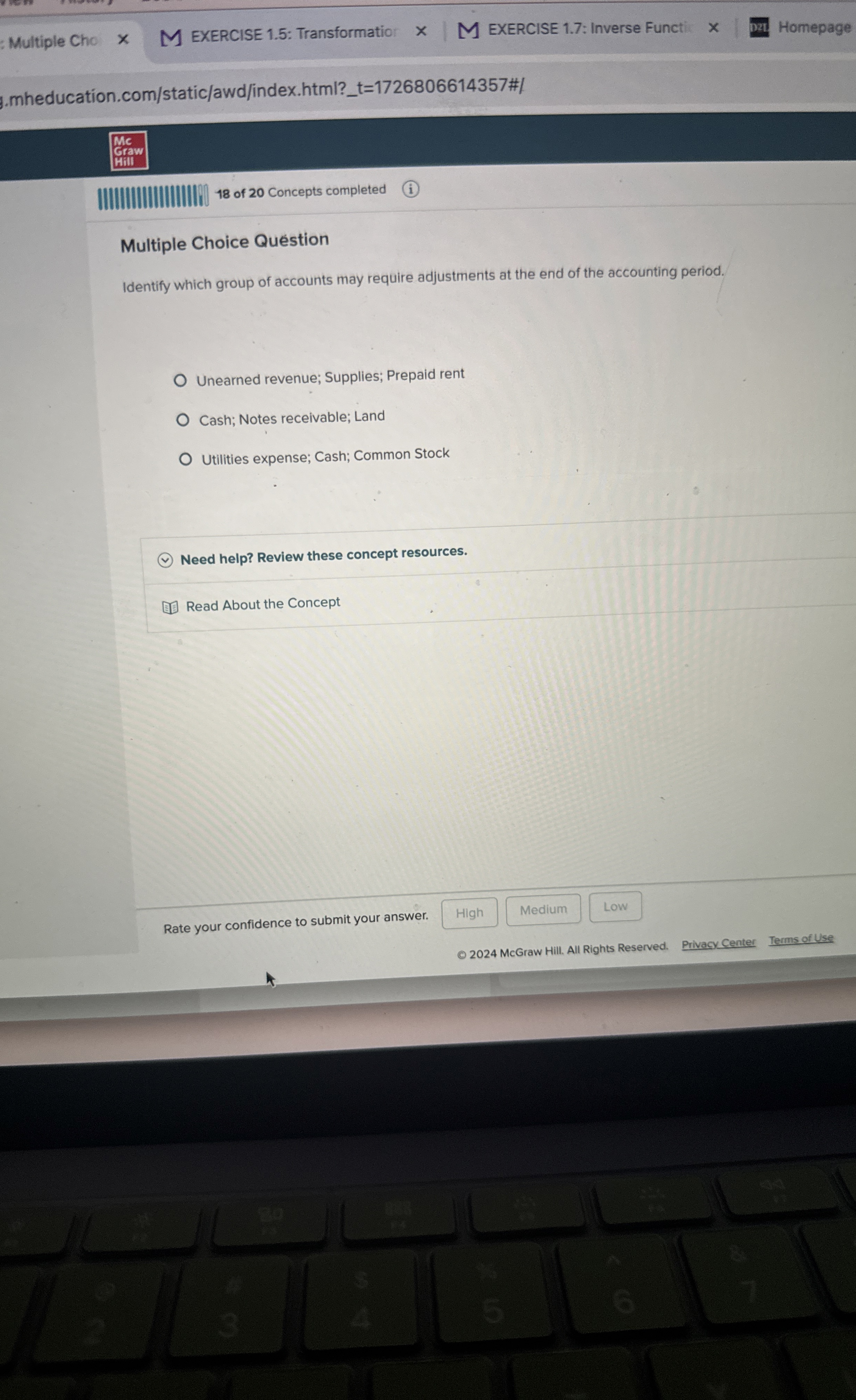  Multiple Choice Question Identify which group of accounts may require adjustments