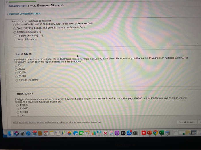  Remaining Time: 1 hour, 19 minutes, 08 seconds. Question Completion Status: