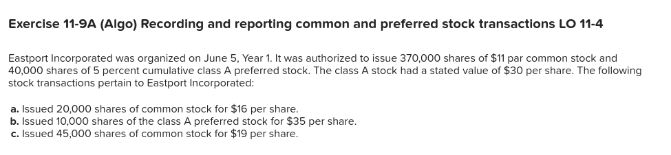 section of the balance sheet immediately after these transactions. Exercise 11-9A (Algo)