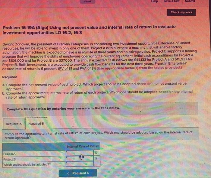 using net present value and internal rate of return to evaluare investment