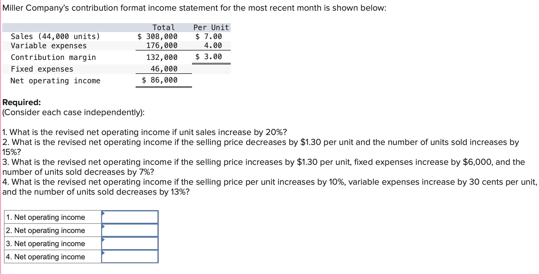 (Consider each case independently): 1. What is the revised net operating