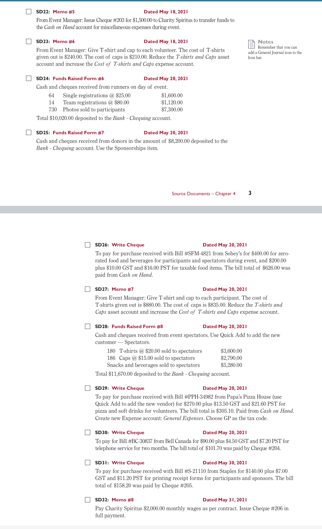  SD22: Memo #5 Dated May 18,2021 From Event Manager: Issue Cheque