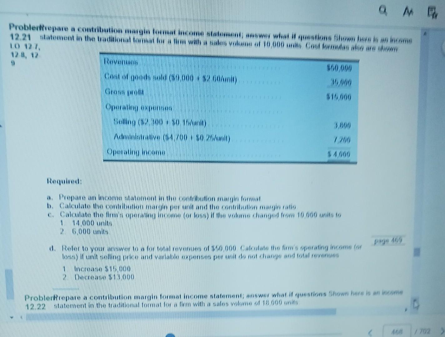  a.calculate the contribution margin per unit and the contribution margin ratio