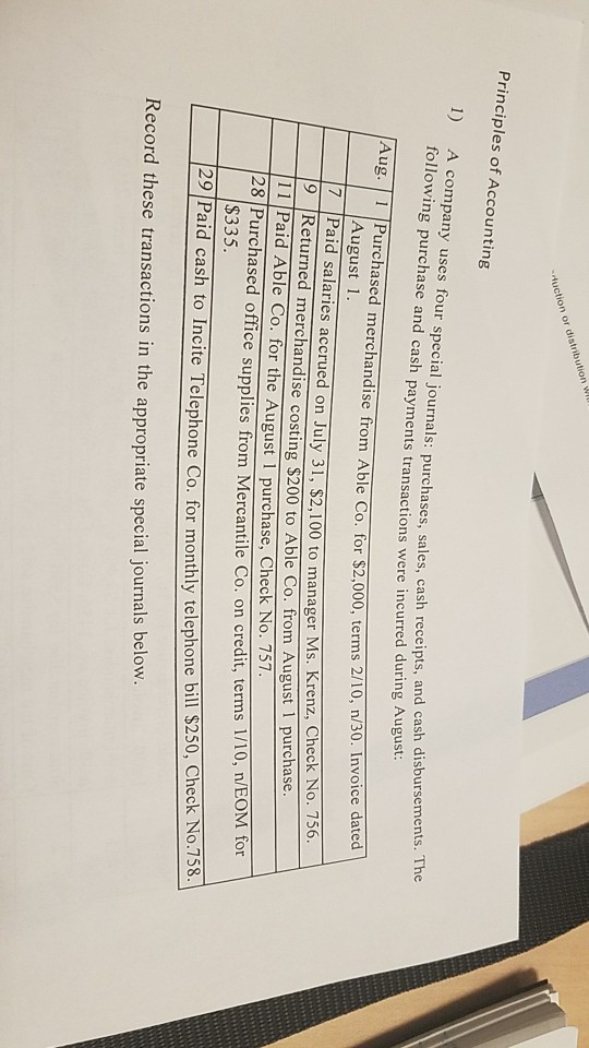  record in appropriate special journals below uction or distribution Principles of