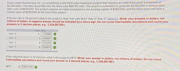 PLEASE SHOW ALL STEPS AND WORK. THANK YOU Down Under Boomerang, Inc.