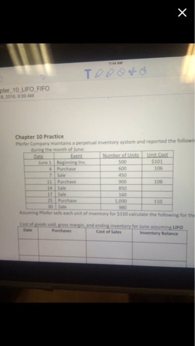  10 LIFO FIFO 2016, 9.39 AM pter Chapter 10 Practice Pfeifer