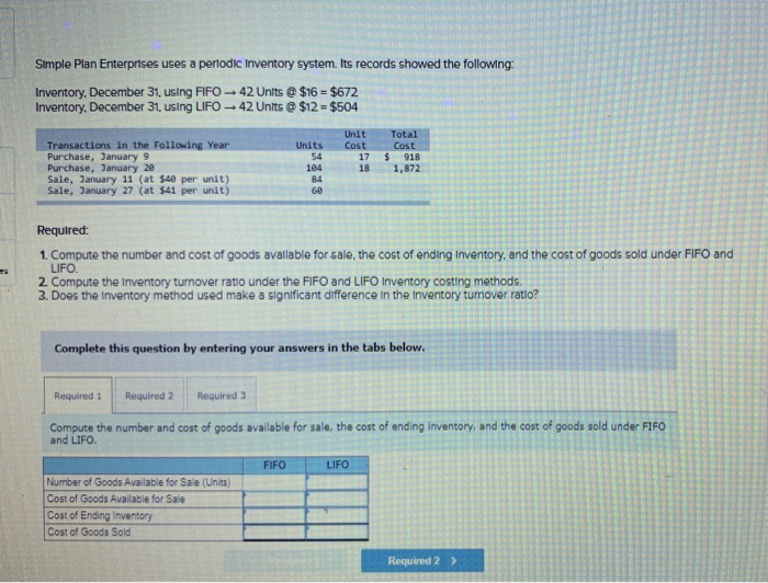 Simple Plan Enterprises uses a periodic inventory system. Its records show the