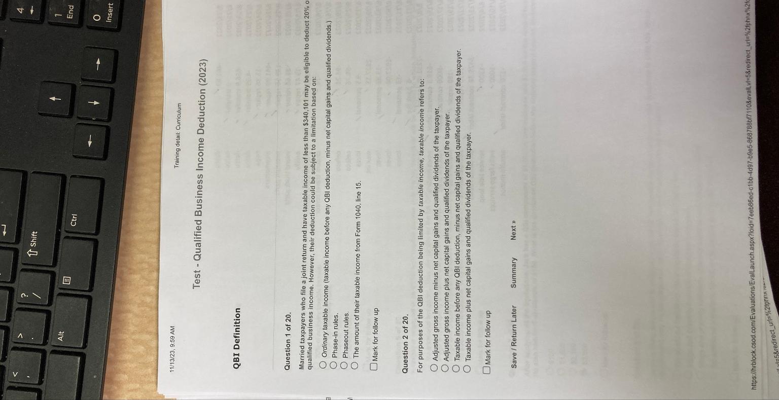  1113?23,9:59AM Training detail: Curriculum Test - Qualified Business Income Deduction (2023)