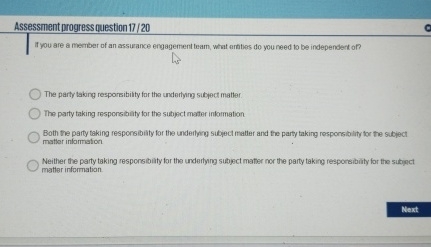  Assessment progressquestion 17/20 If you are a member of an assuance