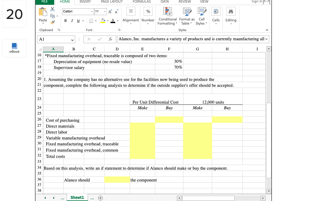 7 8 9 10 11 HOME Calibri BIU INSERT Direct materials Direct