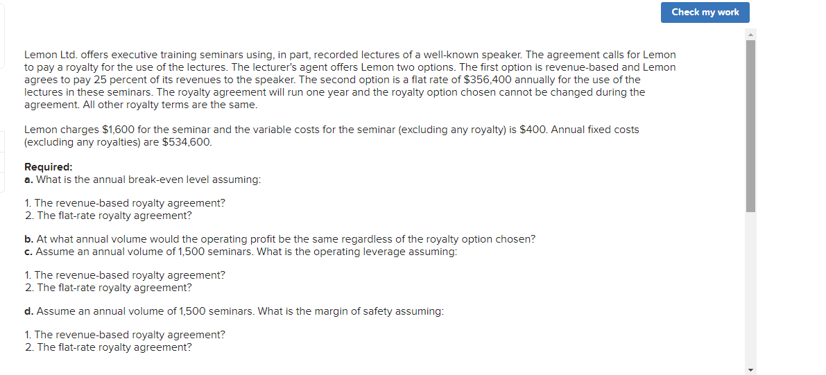  Check my work Lemon Ltd. offers executive training seminars using, in