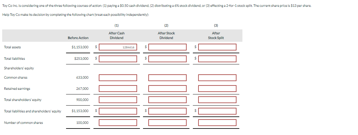  Help Toy Co make its decision by completing the following chart