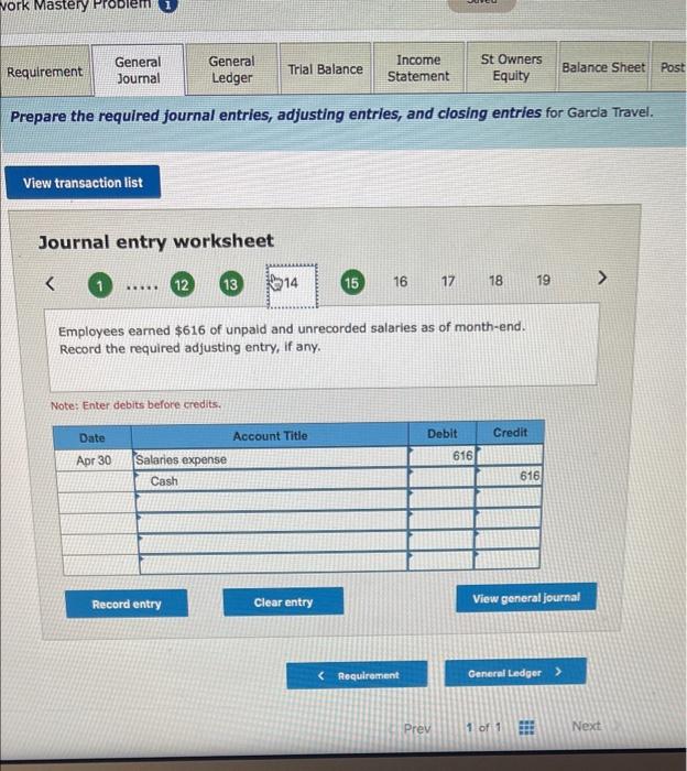 Enter debits before credits. Date Account Title Debit Credit Apr 30 Record