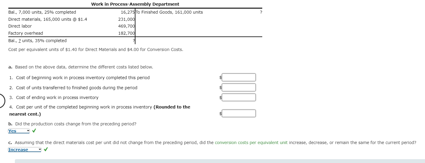  Work in Process-Assembly Department Cost per equivalent units of $1.40 for