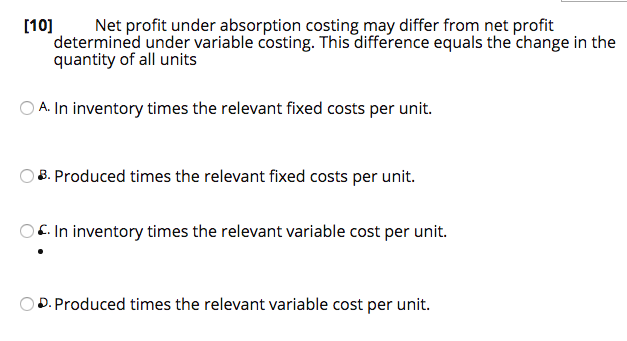 Net profit under absorption costing may differ from net profit determined