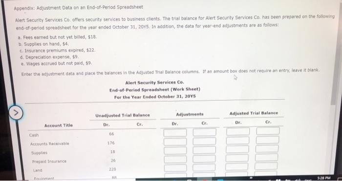 Q11 Appendix: Adjustment Data on an End-of-Period Spreadsheet Alert Security Services Co.