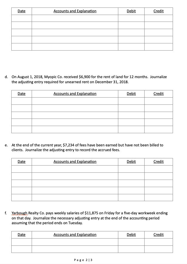 the adjusting entries required at the end of the fiscal year. a.
