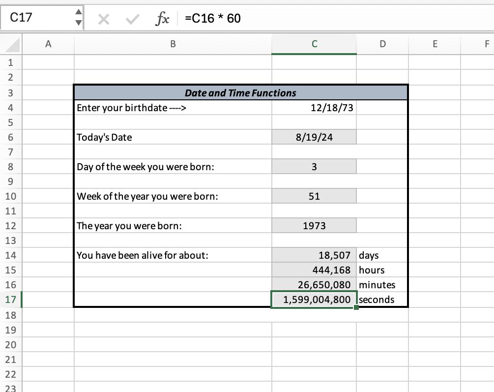  What are the formulas for this assignment? 