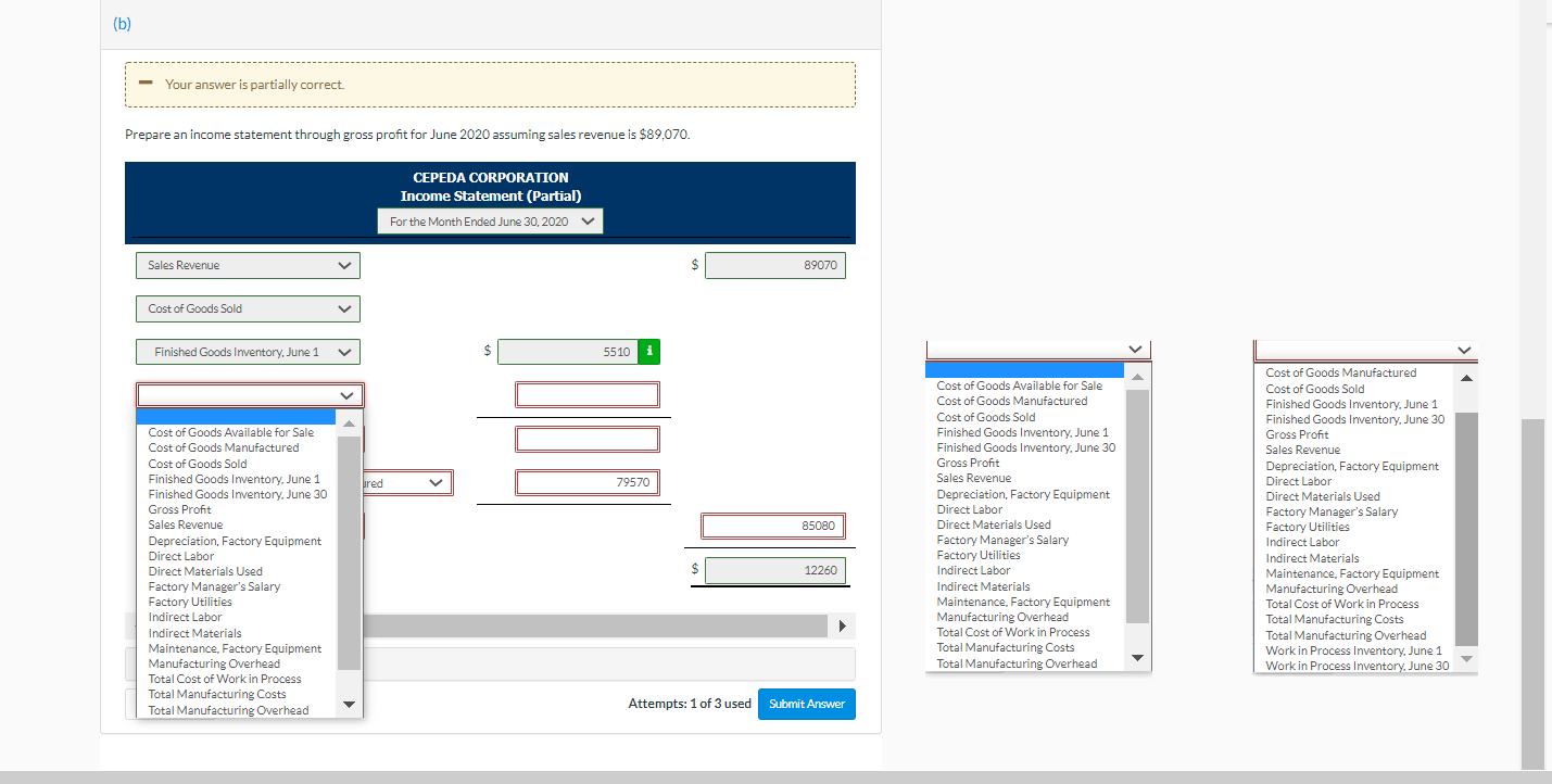 Prepare an income statement through gross profit for June 2020 assuming sales