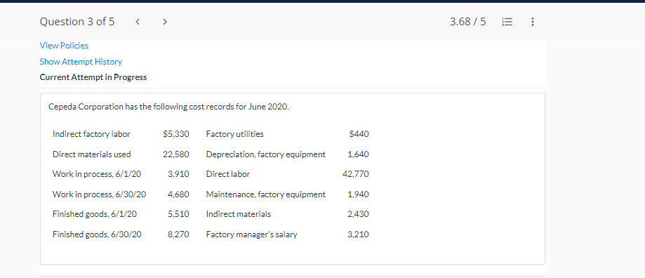 revenue is $89,070. View Policies Show Attempt History Current Attempt in Progress