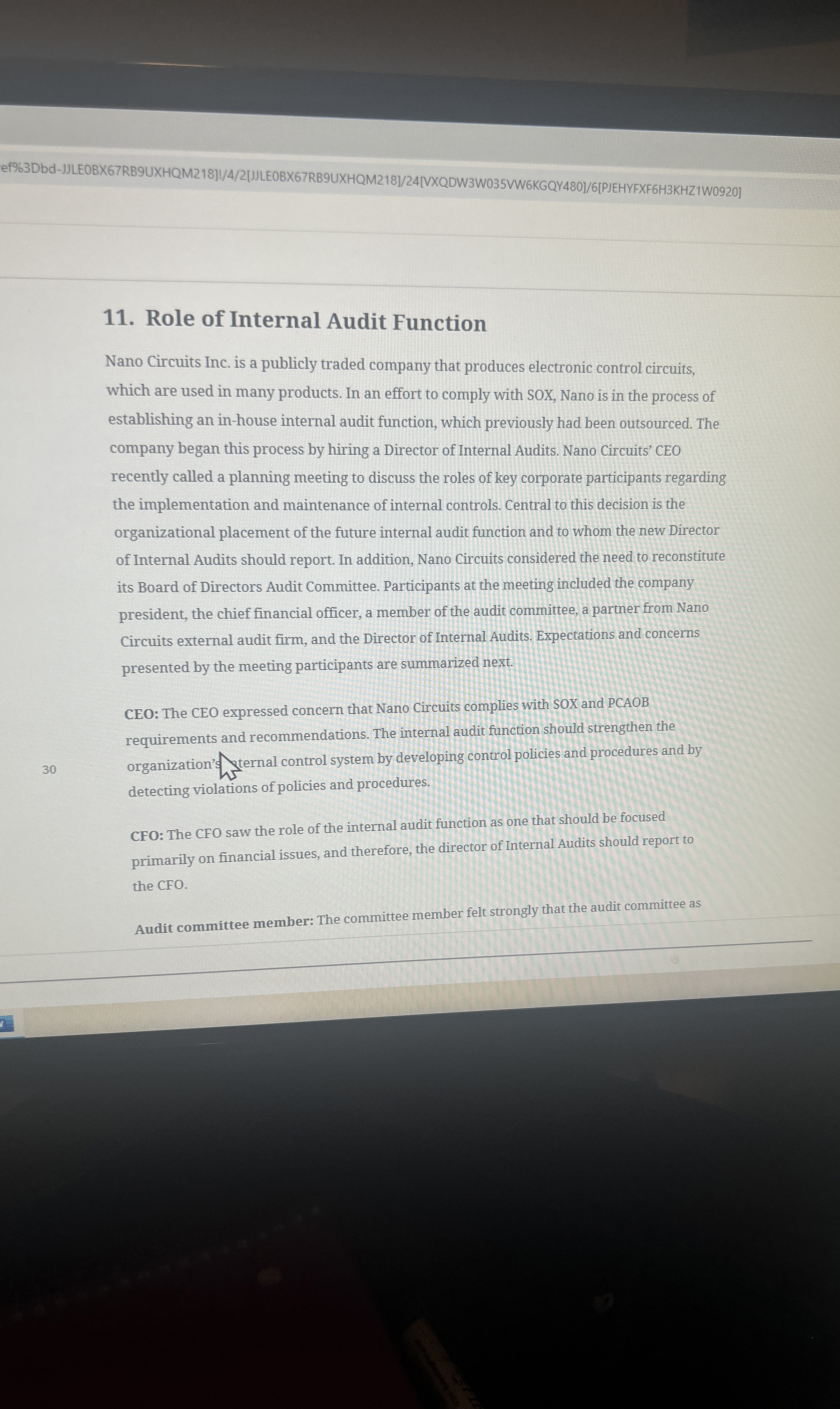  ef%3Dbd-JLEOBX67RB9UXHQM218]!/4/2[JLEOBX67RB9UXHQM218]/24[VXQDW3W035VW6KGQY480]/6[PJEHYFXF6H3KHZ1W0920] 11. Role of Internal Audit Function Nano Circuits Inc. is