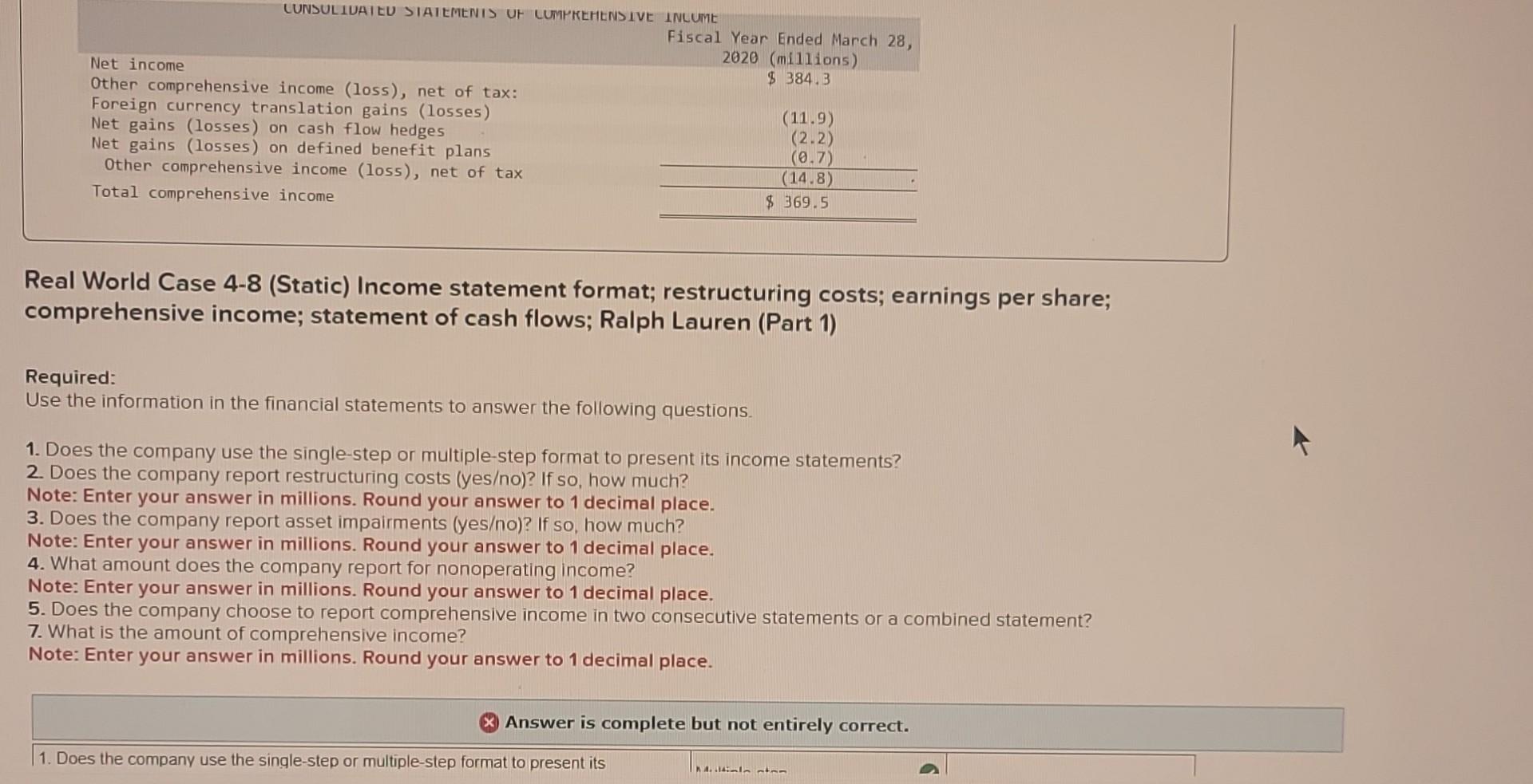 costs; earnings per share; comprehensive income; statement of cash flows; Ralph Lauren
