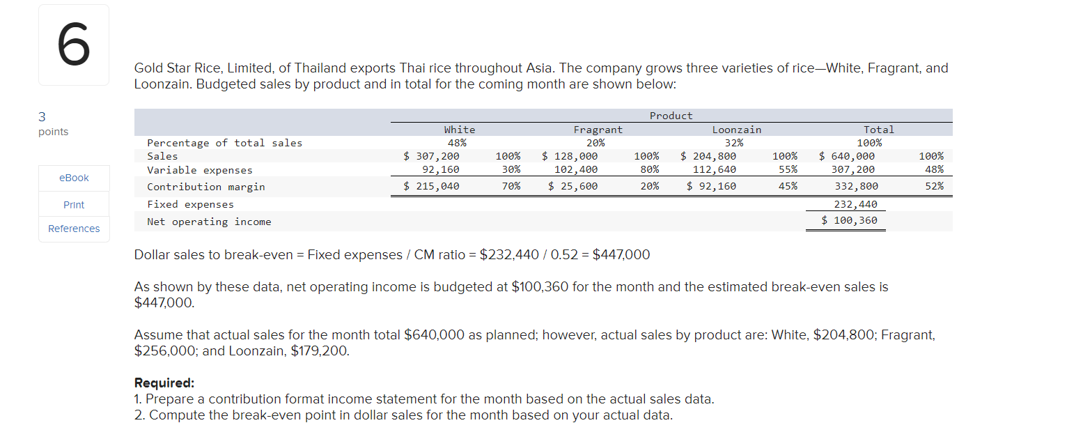  Prepare a contribution format income statement for the month based on