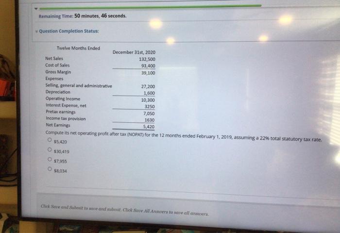 re Remaining Time: 50 minutes, 46 seconds. Question Completion Status: Compure its