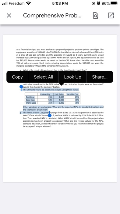  . Freedom 5:03 PM 96% Comprehensive Prob... a As a financial