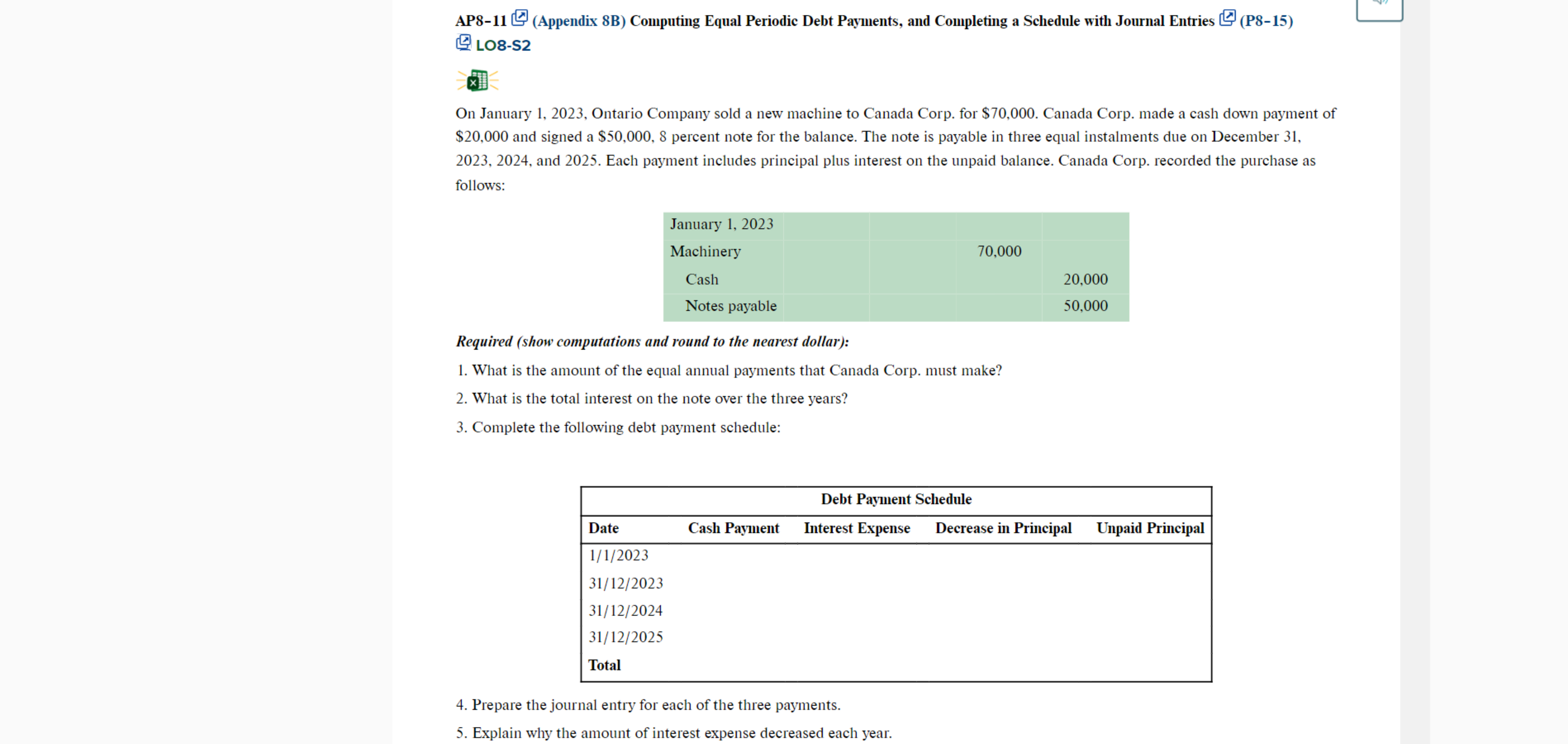  AP8-11(Appendix 8B) Computing Equal Periodic Debt Payments, and Completing a Schedule