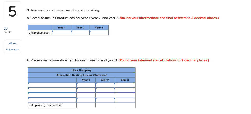 of operations: 20 points eBook 21 13 References Variable costs per unit: