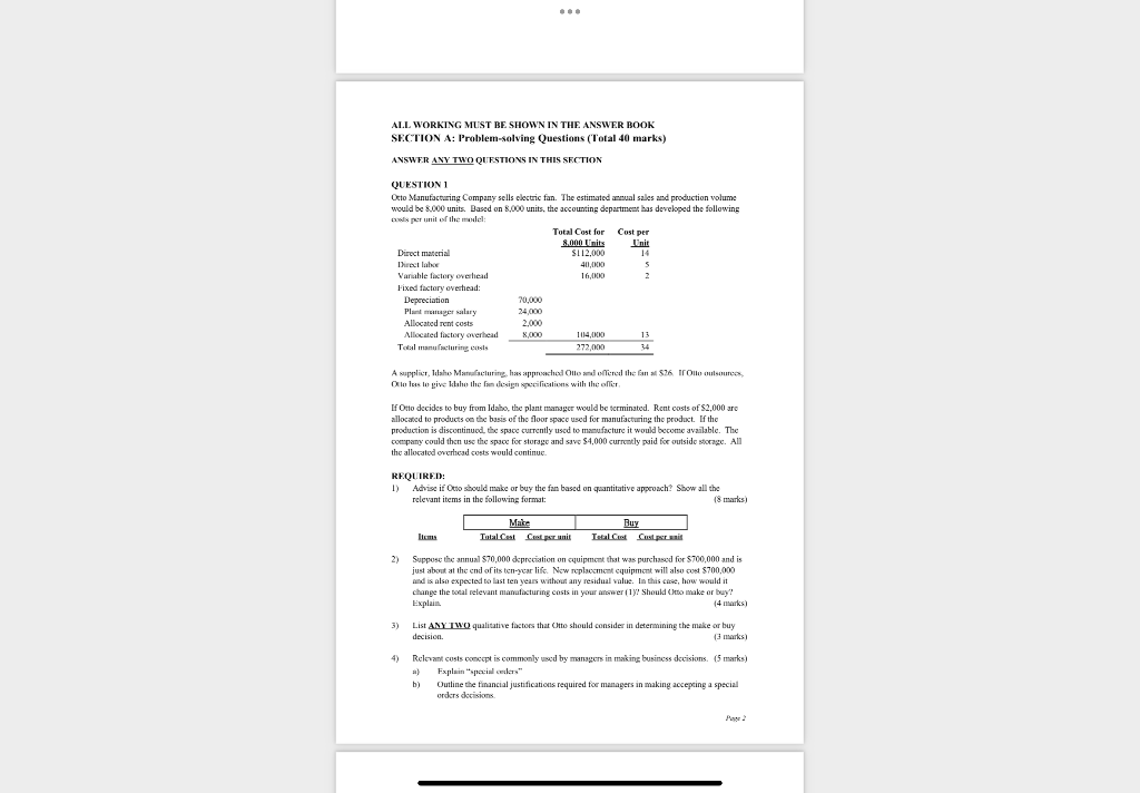 ALL. WORKTNG MLST BE SHOWN IN THE ANSWER BOOK SEC.TION A: