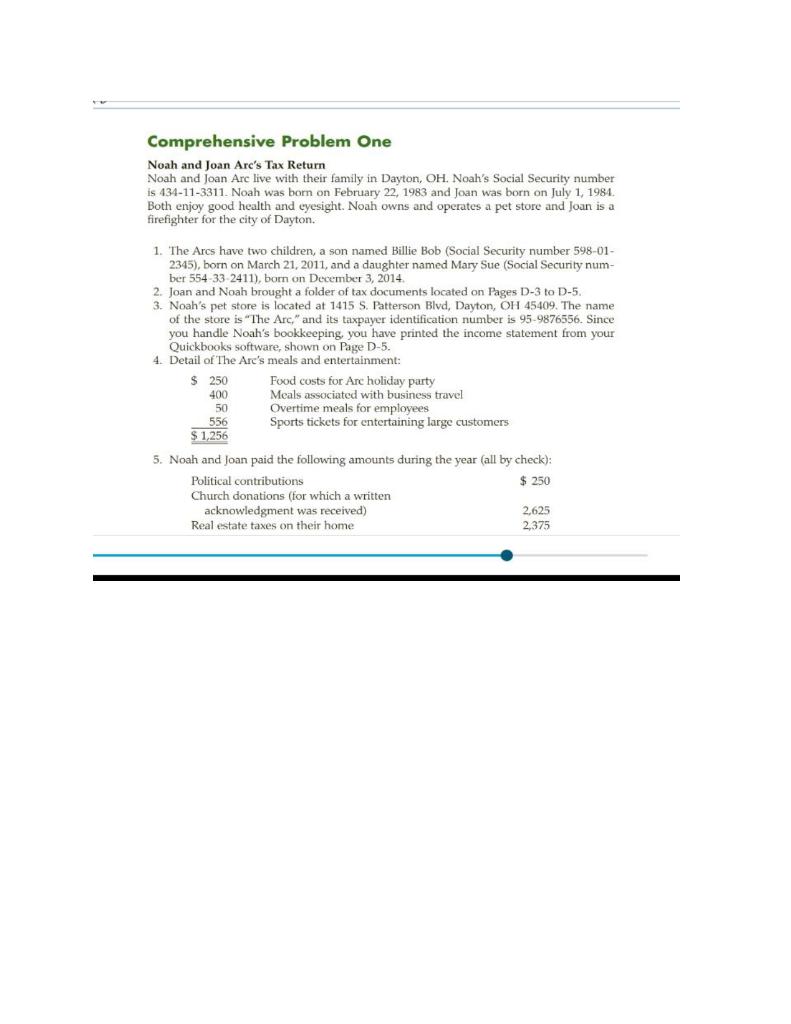  Comprehensive Problem One Noah and Joan Arc's Tax Return Noah and